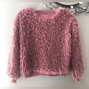 (A3) Art Class Girls Pink Fuzzy Shag Sweater Size 10/12 L Faux Fur Soft Pullover